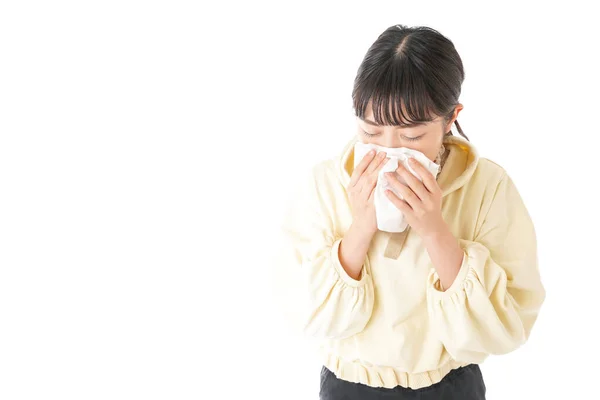 Jonge Vrouw Lijdt Aan Hooikoorts Allergie — Stockfoto