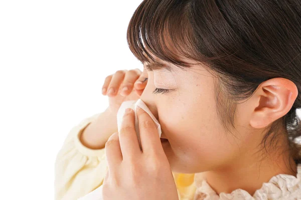 Mujer Joven Sufre Fiebre Del Heno Alergia — Foto de Stock