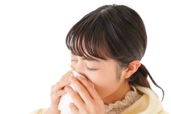 Wanita Muda Menderita Hay Fever Alergi — Stok Foto