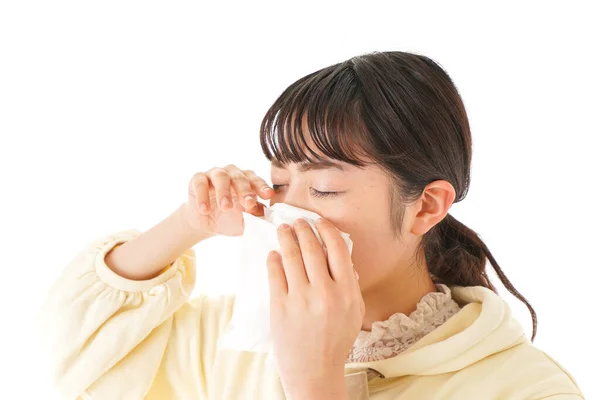 Junge Frau Leidet Heuschnupfen Allergie — Stockfoto