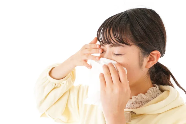 Mujer Joven Sufre Fiebre Del Heno Alergia — Foto de Stock