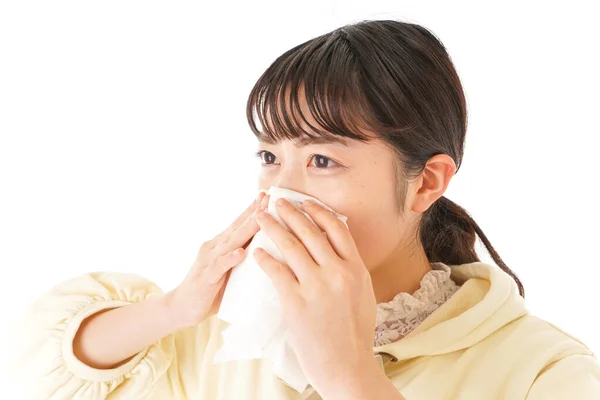 Jonge Vrouw Lijdt Aan Hooikoorts Allergie — Stockfoto