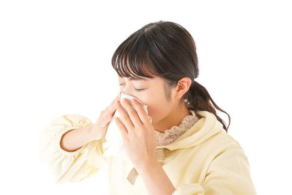 Jonge Vrouw Lijdt Aan Hooikoorts Allergie — Stockfoto