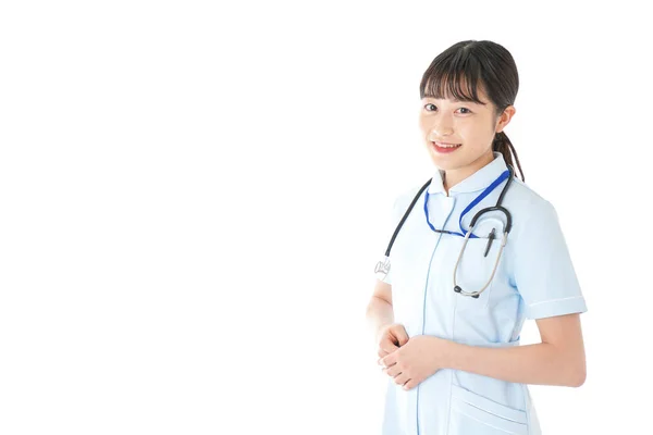 Jong Verpleegster Uniform Witte Achtergrond — Stockfoto
