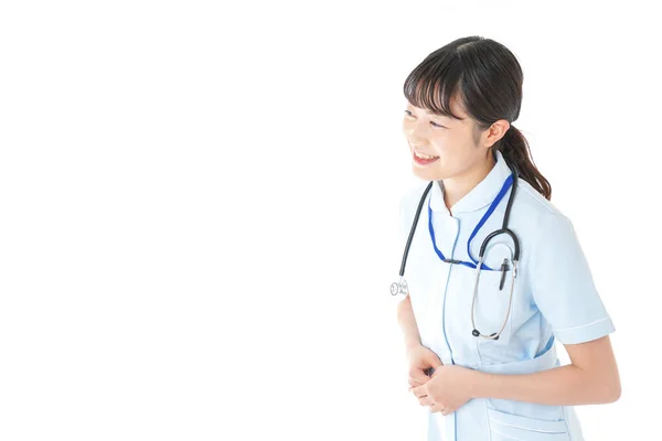 Jovem Enfermeira Uniforme Sobre Fundo Branco — Fotografia de Stock