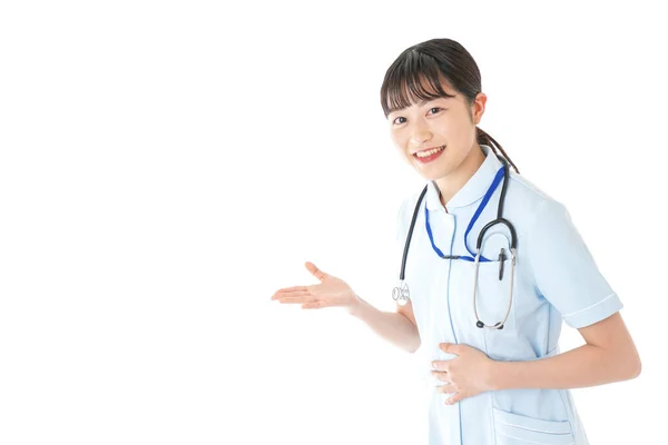 Jovem Enfermeira Uniforme Sobre Fundo Branco — Fotografia de Stock