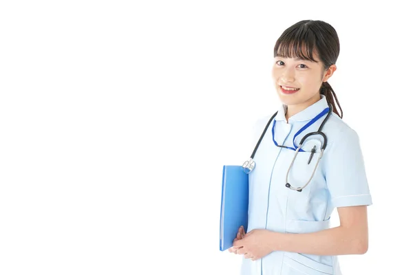 Jeune Infirmière Uniforme Sur Fond Blanc — Photo