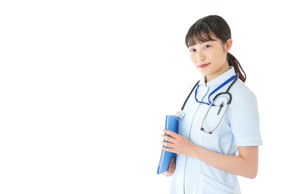 Junge Krankenschwester Uniform Auf Weißem Hintergrund — Stockfoto