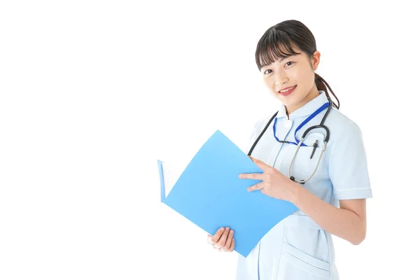 Ung Sjuksköterska Uniform Vit Bakgrund — Stockfoto