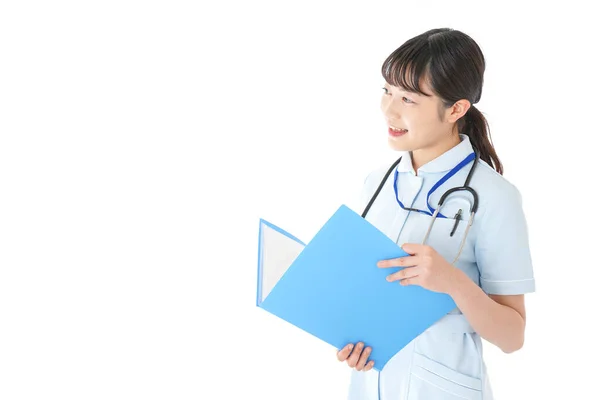 Young Nurse Uniform White Background — Stock Photo, Image