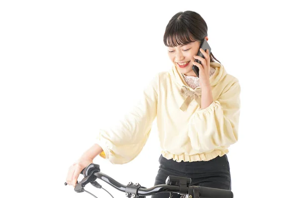 Jovem Mulher Andar Bicicleta — Fotografia de Stock