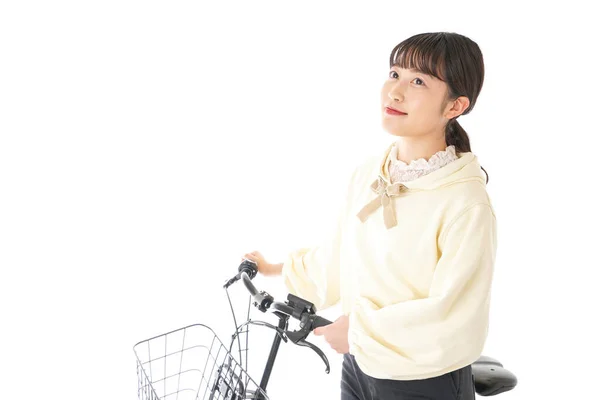 Ung Kvinna Ridning Cykel — Stockfoto