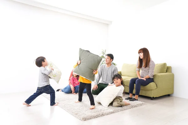Children Mother Father Gather Home — Stock Photo, Image