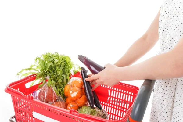 Junge Hausfrau Kauft Supermarkt Ein — Stockfoto