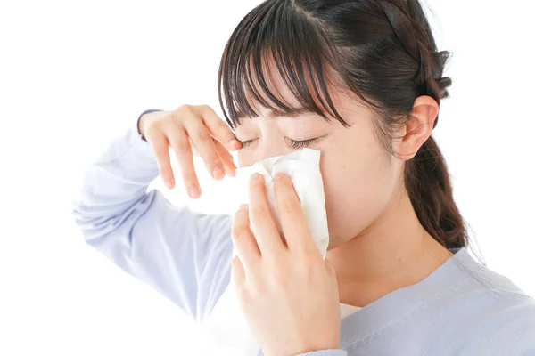 Seorang Wanita Muda Yang Menderita Hay Fever Wanita Muda Menderita — Stok Foto