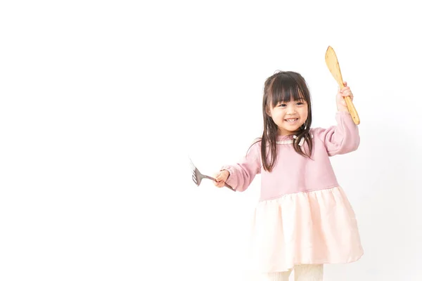 Cute Little Girl Cooking Kitchen — Stock Photo, Image