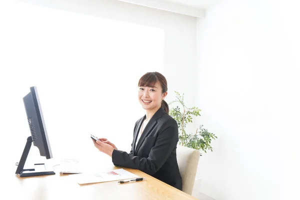 Business Woman Working Smile Office — Stock Photo, Image