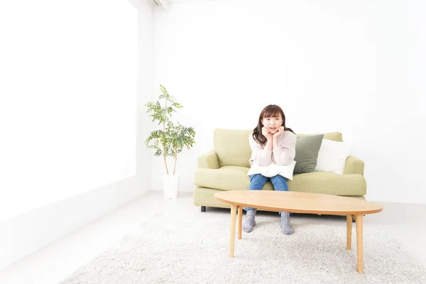 Young Asian Woman Relaxing Home — Stock Photo, Image