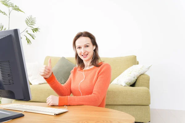 Online English Lecture Teacher Front Computer — Stock Photo, Image