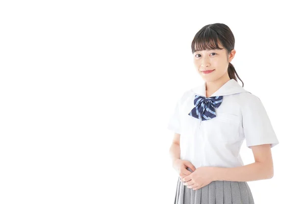 Sonriente Asiática Colegiala Uniforme — Foto de Stock