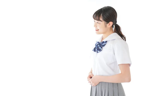 Smiling Asian Schoolgirl Uniform — Stock Photo, Image