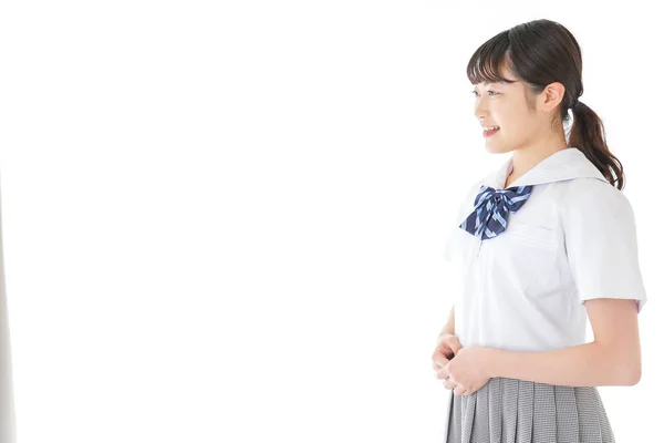 Sonriente Asiática Colegiala Uniforme —  Fotos de Stock