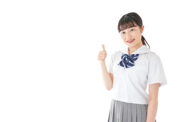 Sonriente Asiática Colegiala Uniforme — Foto de Stock