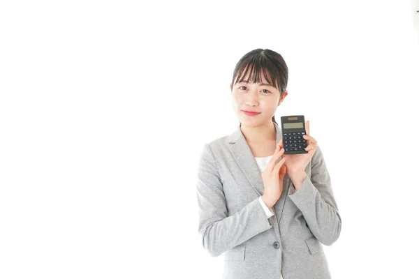 Young Career Woman Calculating Calculator — Stock Photo, Image