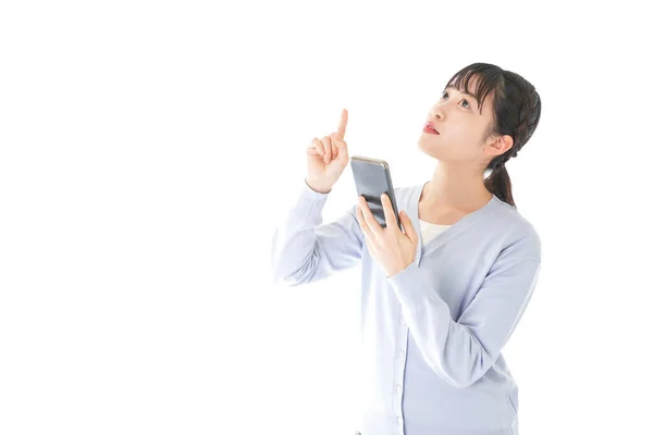 Young Woman Using Iot Appliances Smartphone — Stock Photo, Image