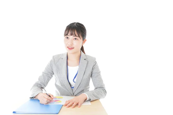 Joven Mujer Negocios Trabajando Oficina —  Fotos de Stock