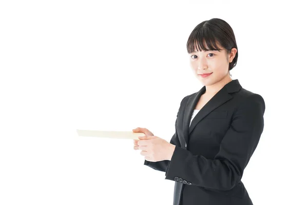 Businesswoman Wearing Suit Submitting Documents — Stock Photo, Image