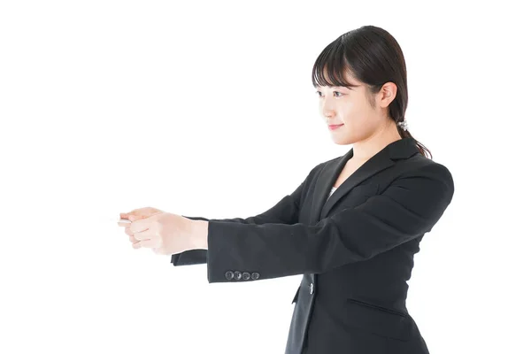 Businesswoman Wearing Suit Submitting Documents — Stock Photo, Image