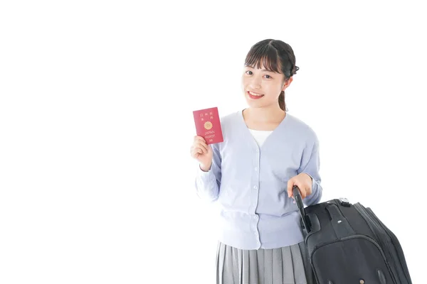 Jonge Vrouw Reist Naar Het Buitenland Met Paspoort — Stockfoto