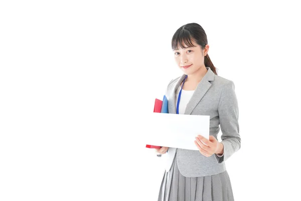 Young Businesswoman Holding Folders Checking Documents — Stock Photo, Image
