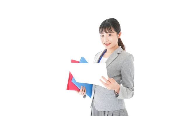 Young Businesswoman Holding Folders Checking Documents — Stock Photo, Image