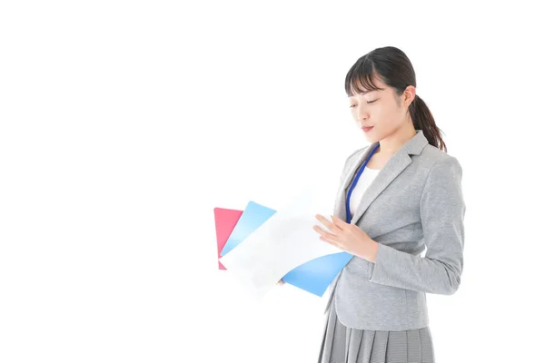 Young Businesswoman Holding Folders Checking Documents — Stock Photo, Image