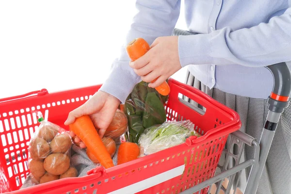 Jeune Femme Faisant Shopping Supermarché — Photo