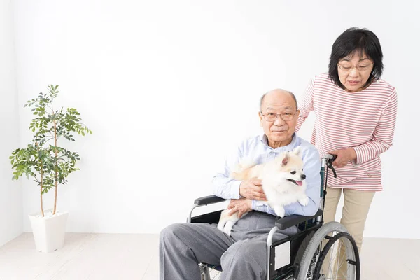 Alte Frau Pflegt Ihren Mann Rollstuhl — Stockfoto