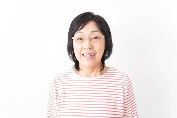 Senior Woman Smiling White Background — Stock Photo, Image