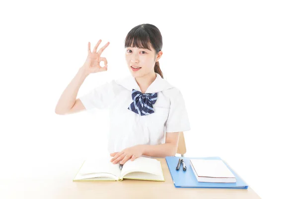 Studentessa Con Sorriso Indossando Uniforme — Foto Stock