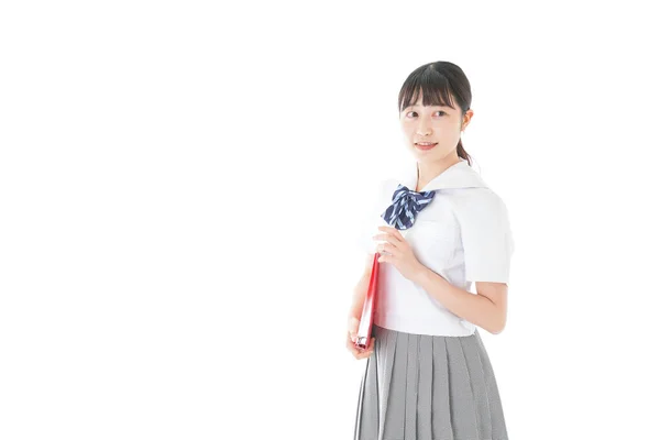 Gülümseyen Kız Öğrenci Üniforması Giyiyor — Stok fotoğraf