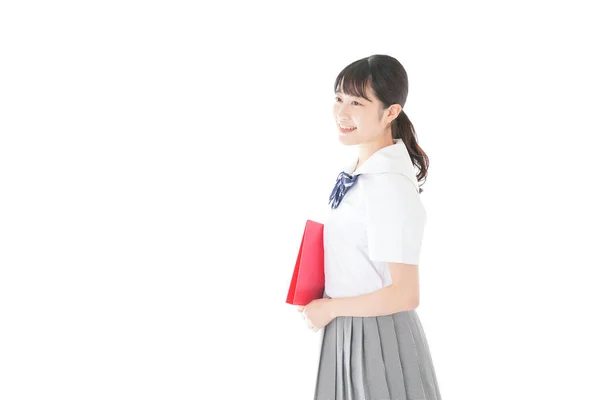 Gülümseyen Kız Öğrenci Üniforması Giyiyor — Stok fotoğraf