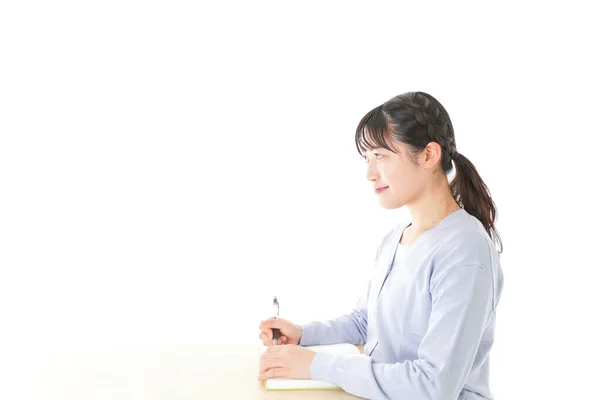 Young Female Asian Student Studying Sitting Desk — Stock Photo, Image