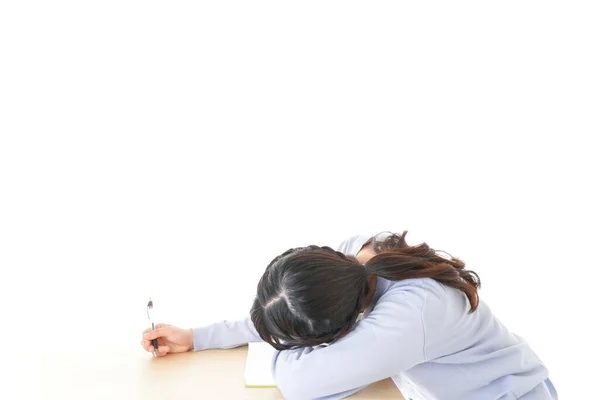 Joven Estudiante Cansado Durmiendo Escritorio — Foto de Stock