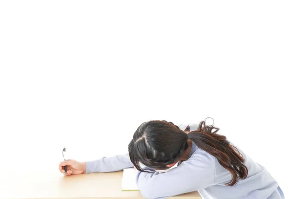 Joven Estudiante Cansado Durmiendo Escritorio — Foto de Stock