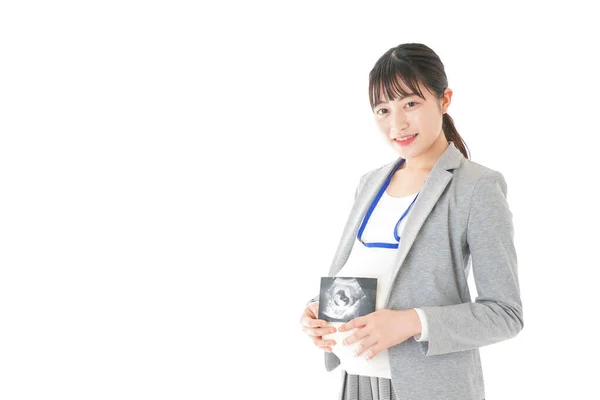 Gravid Kvinna Med Eko Bild Barnet — Stockfoto