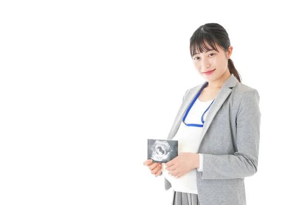 Zwangere Vrouw Met Echo Beeld Van Baby — Stockfoto