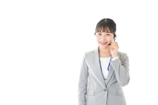 Young Smiling Asian Woman Working Call Center — Stock Photo, Image