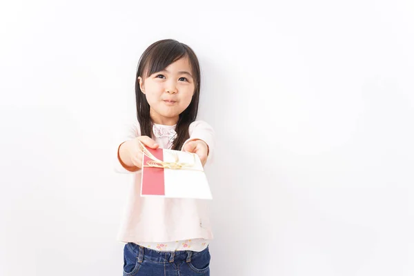 Little Girl Giving Present — Stock Photo, Image