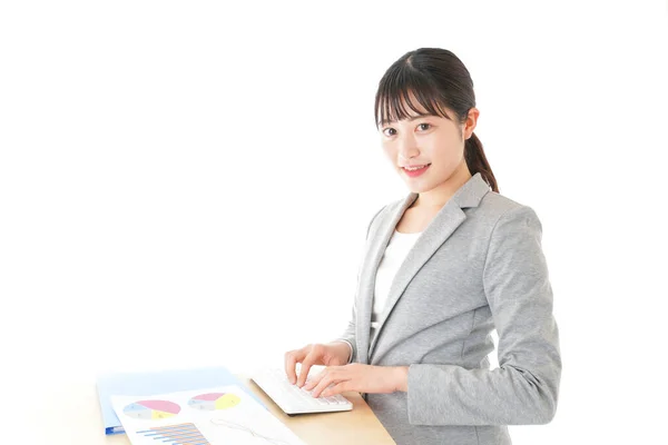 Jovem Mulher Negócios Asiática Isolada Branco — Fotografia de Stock